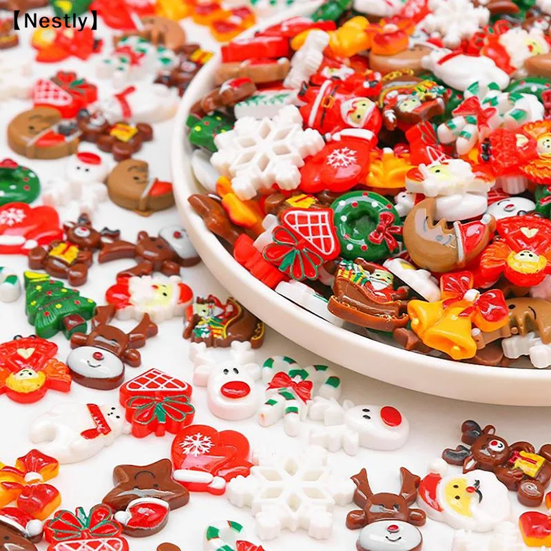 10/30Pcs New Cute Christmas Series Flat Back Resin Cabochons For DIY Jewelry Craft Scrapbooking Decoration Accessorie〔Nest〕