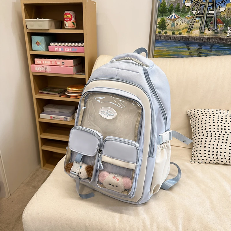 Милая девушка информацион 2025 Новая многоэтажная двусторонняя школьная сумка из нейлонового материала с застежкой-молнией Вертикальная квадратная апейская чистая ...