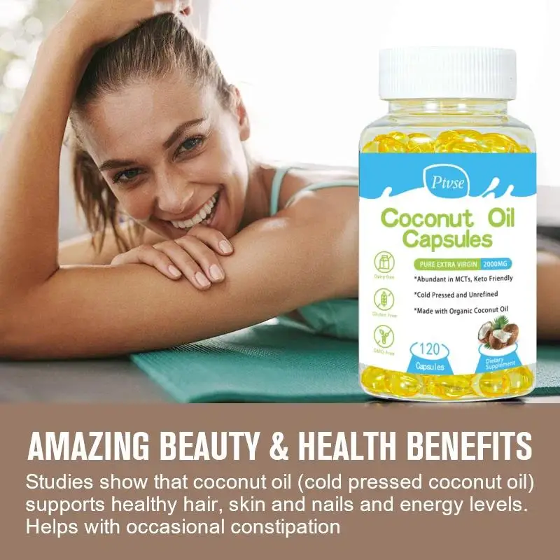 Coconut Oil Capsules Promotes Healthy Hair, Skin & Nails Made with Organic Coconut Oil