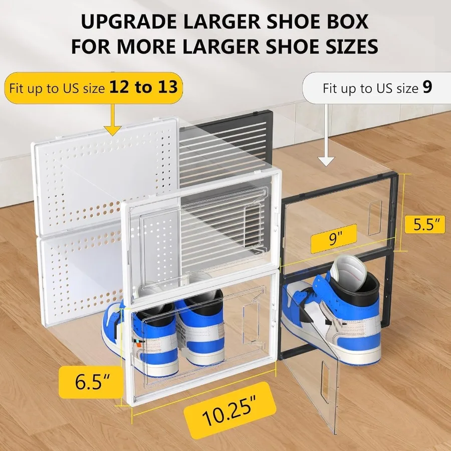 12 عبوة من منظم تخزين الأحذية الكبير مقاس XX لخزانة وحدات توفير المساحة وصناديق الأحذية البلاستيكية الشفافة القابلة للتكديس عرض C