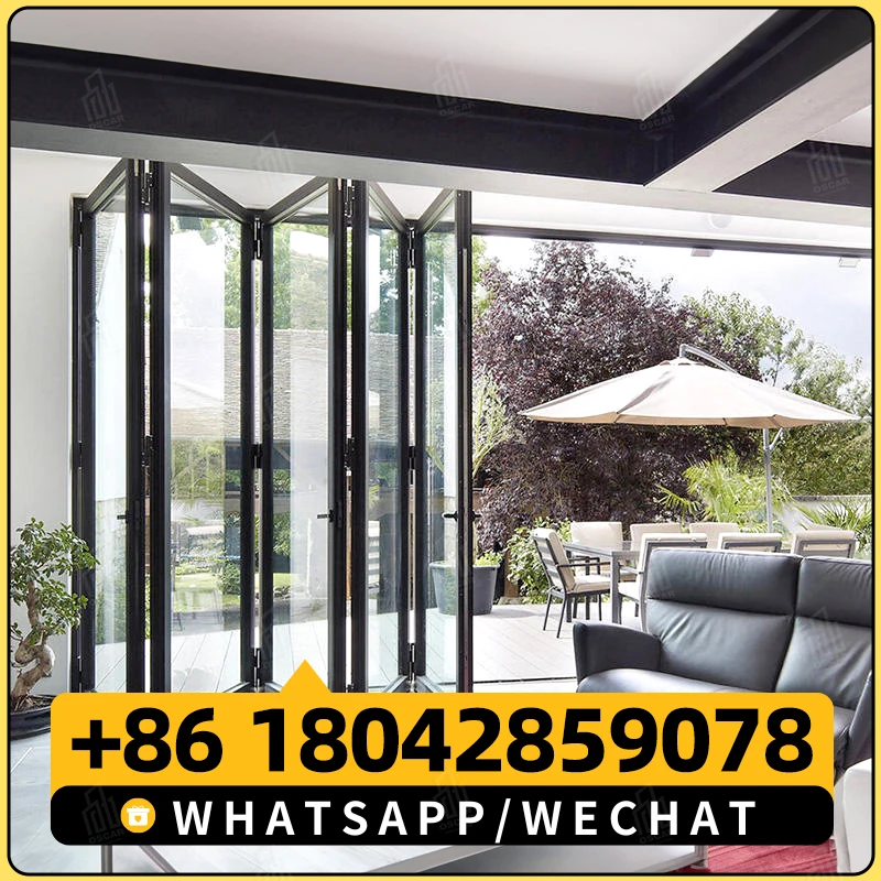 Waterproof white frame thermal break exterior bi folding door external patio aluminum folding glass door