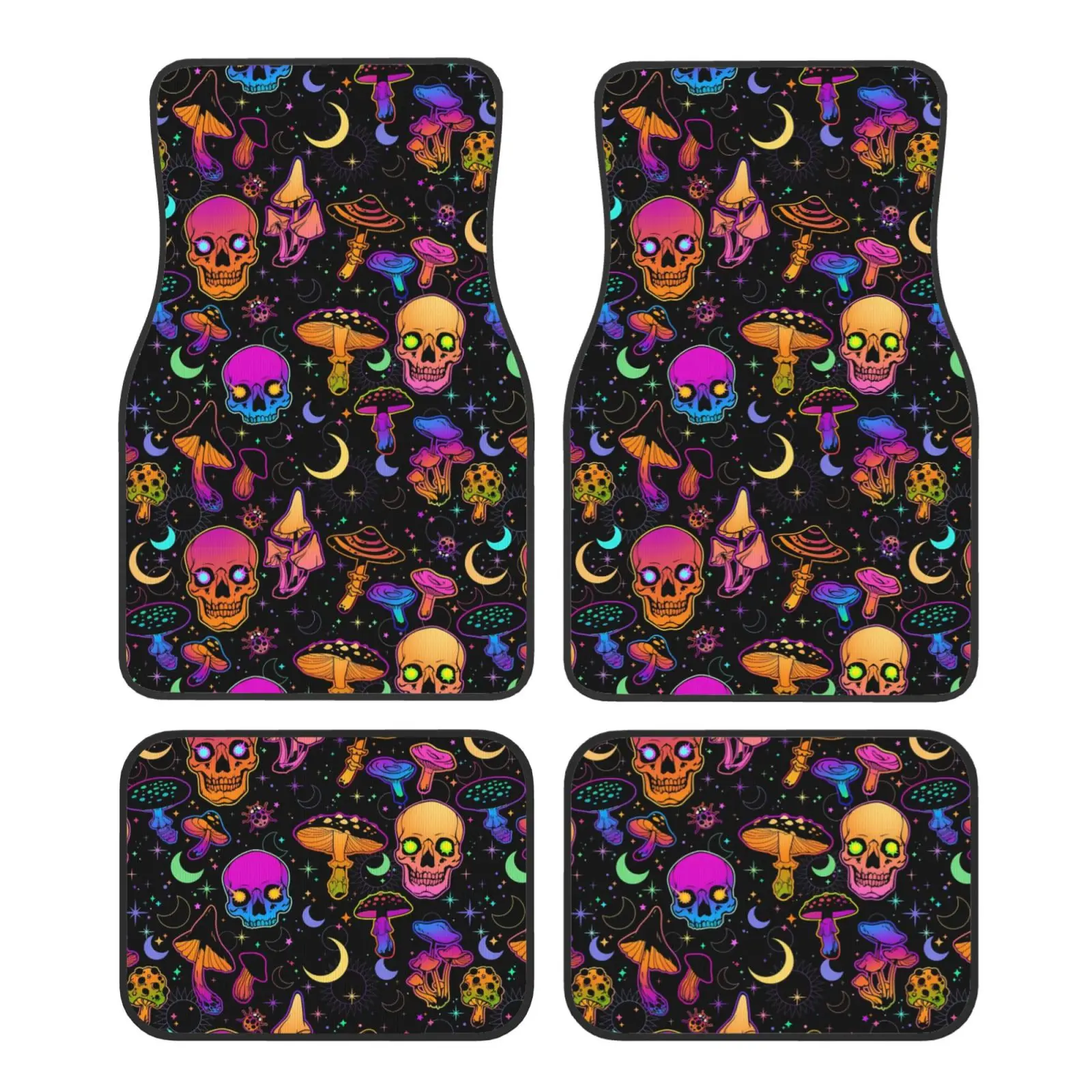 Psychedelic Mushroom Skull Pattern Car Floor Mats Durable Car Carpet Mat Set of 4pcs with Anti-Slip Backing Fit for SUV Trucks