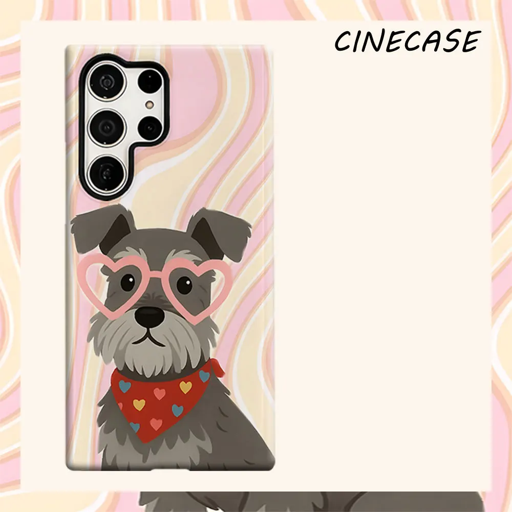 Retro Schnauzer For Samsung Galaxy S26 S25 S24 A56 A36 Dual Layer Luxury Fashion Full Lens Protective Case