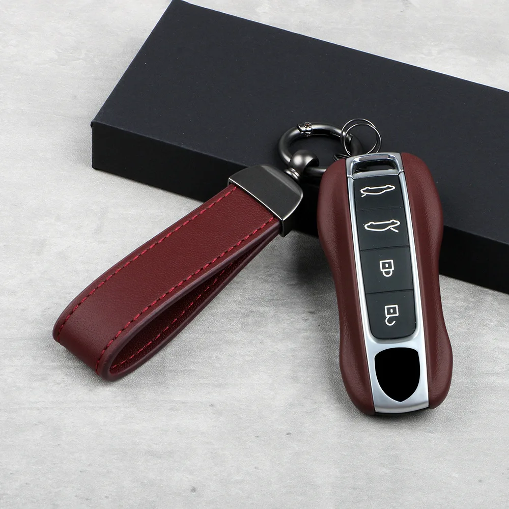 

Brick Red Leather Barkley Red Fob Remote Keys Case Cover Shell Replace For Porsche Boxster Macan Cayenne 718 911 Panamera Taycan