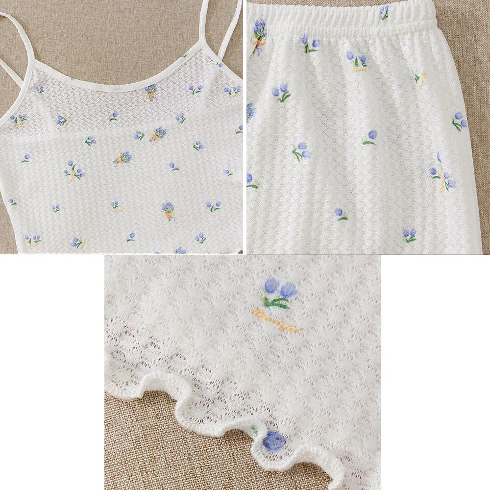 Women's Strap Vest Home Suit Two-Piece Set Summer Comfortable Milk Silk Long Pants round Neline No Brand Registered Trademark