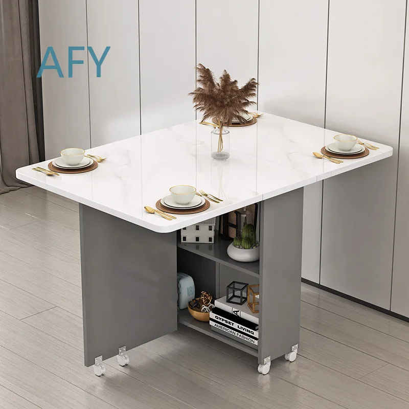 Foldable Dining Table for Small Spaces Portable Multi Functional Sideboard Cabinet with Microwave Stand and Bowl Storage for