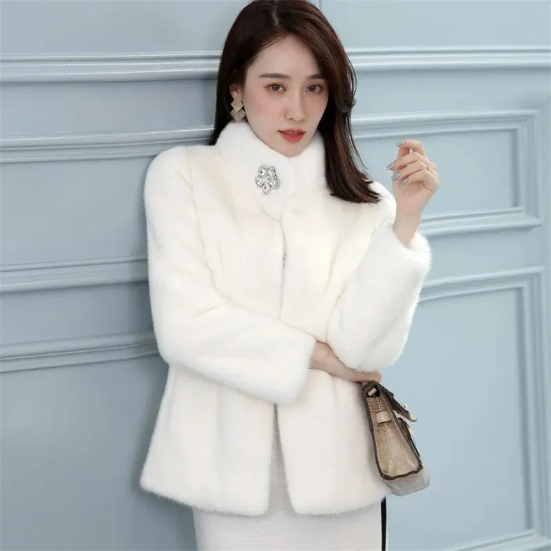 2023 New Imitation Mink Fur Coat Women's Slim Stand Collar Short Fur Jacket Autumn Faux Rabbit Zipper Coats Ladies Plush Outwear