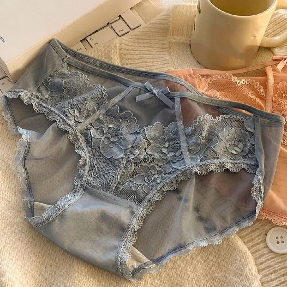 

Soft Ultra-thin Lace Seamless Panties Cotton Crotch Low-waist Underwear for Women Underpants See Through Mesh Lace Briefs Girl