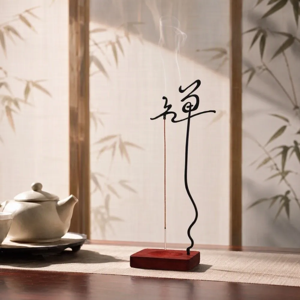 Zen Chinese Style Wooden Incense Burner Chinese Characters Upside Down Shape Wood Censer Holder Wooden Sleep Aid