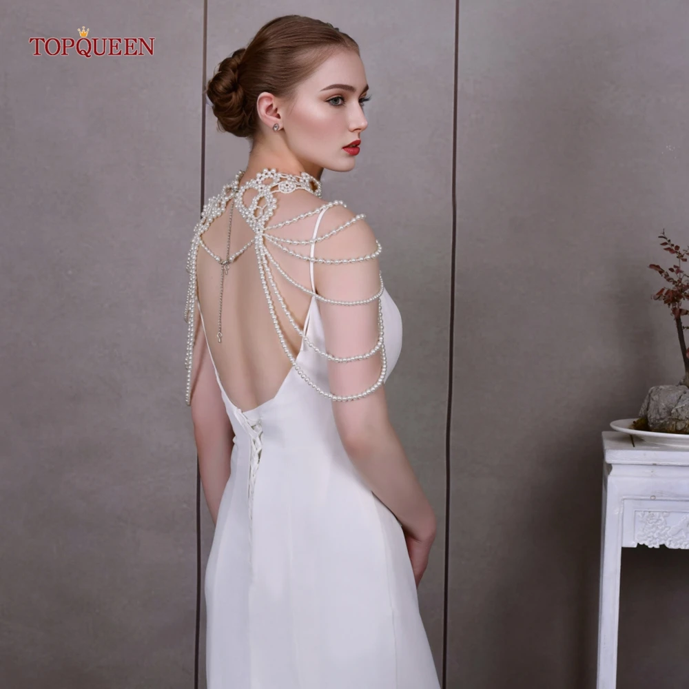 TOPQUEEN G09A Wedding Boleros Bridal Shawl Pearl Beaded DIY Cape Jacket Ceremony Off Shoulder Tulle Wedding Dresses Accessories