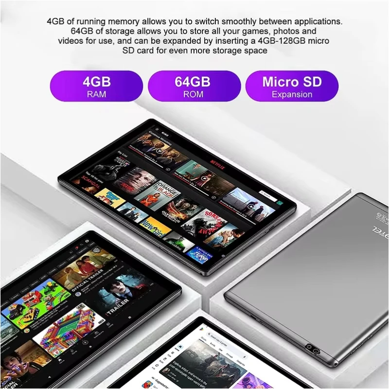 10.1 Polegada Q3 Android 12 Tablet PC UNISOC RAM 4GB ROM 64GB T310 Processador, Octa-Core Cortex-A53 Câmera Dupla