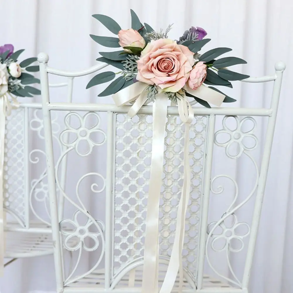Creative Romantic Wedding Car Floral Ribbon Bridal Wedding Bow Decoration Flower Artificial Roses Ceremony Party Decor