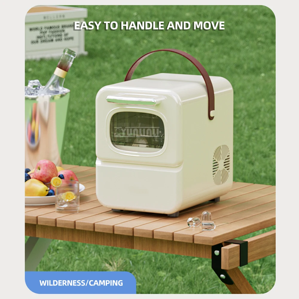 เครื่องทําน้ําแข็งแบบพกพาคุณภาพดีพร้อมที่จับสําหรับพกพาเครื่องทําน้ําแข็งเคาน์เตอร์ 9 ก้อนพร้อมใน 6 นาที