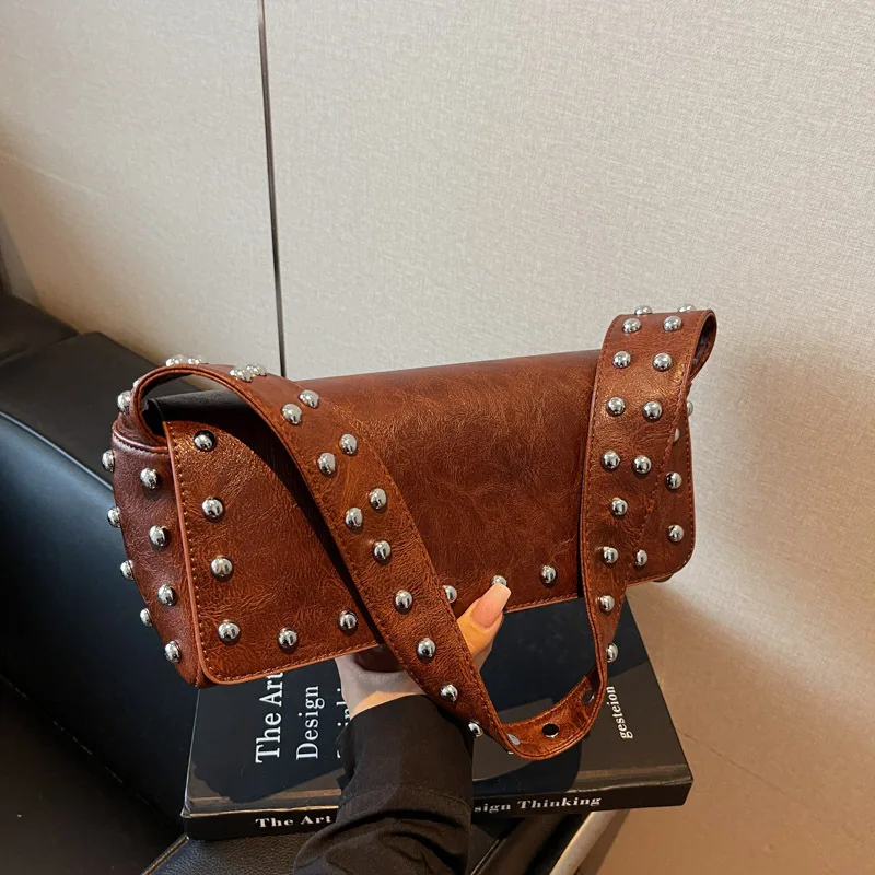 

Early Autumn Biker Style Underarm Bag, Vintage Commuter Shoulder Purse, Women's Versatile Day to Night Crossbody, Casual Sling