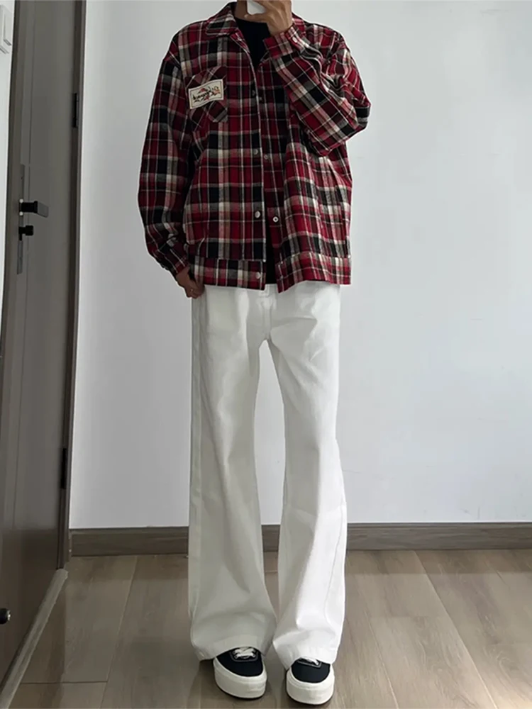 

White High Waist Knife Jeans Men's Style American High Street Vibe Straight Leg Slimming Narrow Version Flared Pants