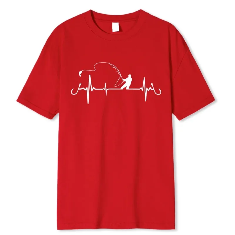 Fishing Heartbeat Novel and Interesting Pure Cotton Printed Men's and Women's Loose Casual T-shirt New Personalized T-shirt