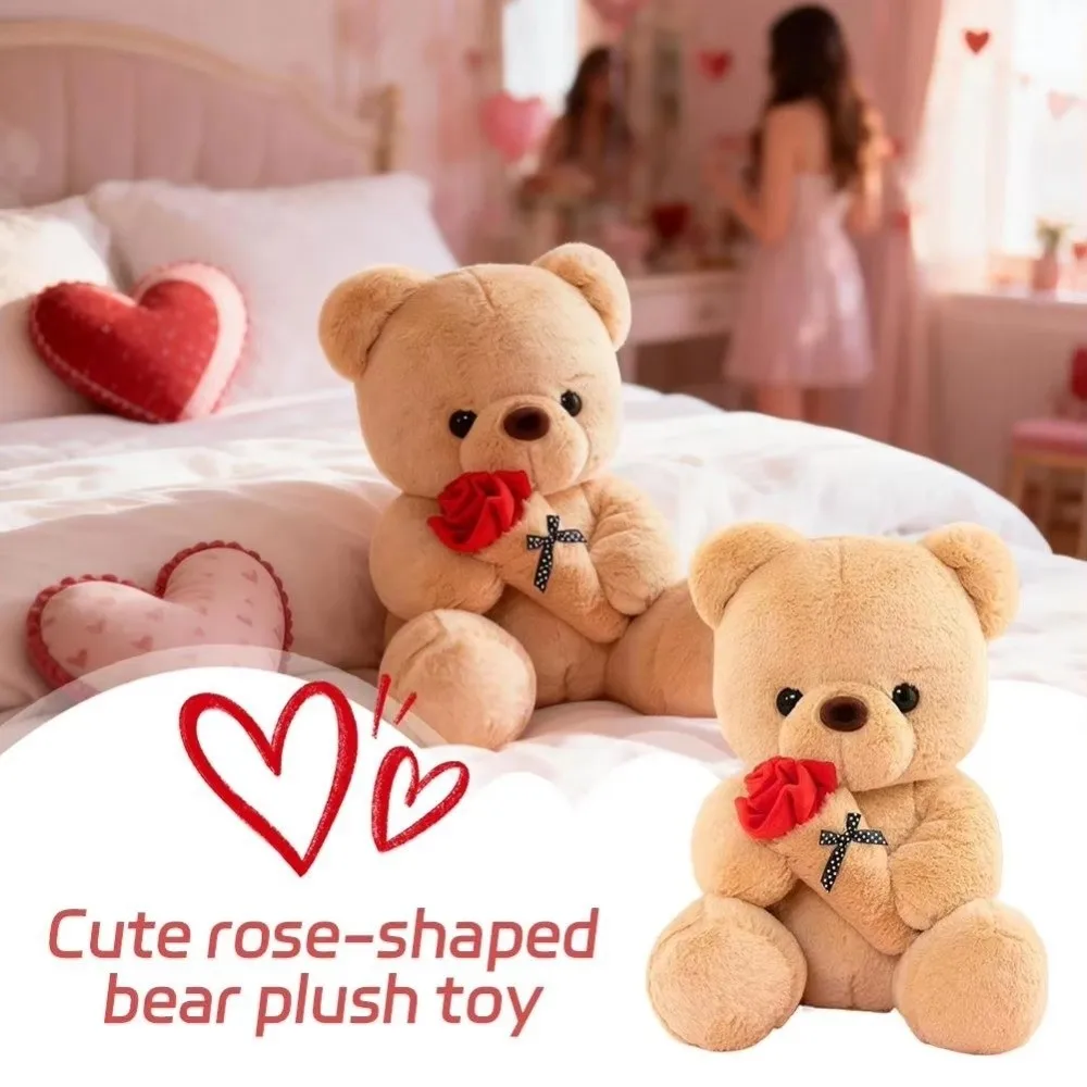 Girls Soft Rose Bear Plush Toy Cute With Roses Stuffed Animal Doll Kawaii Rose Bear Plush Doll Wedding Gifts