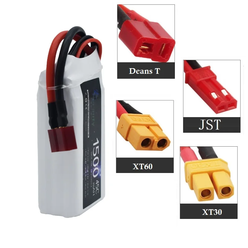 بطاريات ليبو 11.1 فولت 3 ثانية 1500 مللي أمبير عمداء T موصل XT60 pour voiture RC طائرة بدون طيار FPV