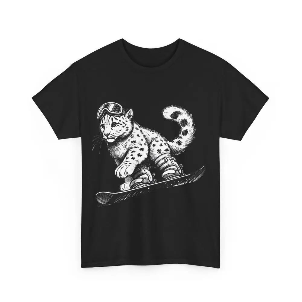 Snow Leopard Snowboarding Tshirt - Funny Tshirt - Unisex Heavy Cotton Tee High Quality 100%Cotton Short Sleeve