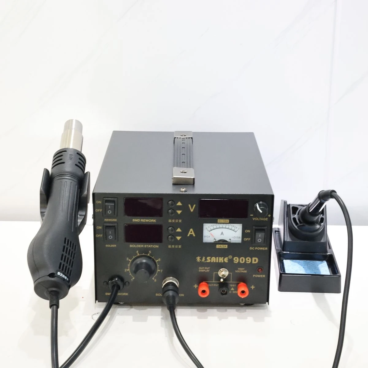 

909D Desoldering Station 3 in 1 Soldering Iron Hot Air Gun Power Supply LED 4 Digit Display Rework Station Repair Tools