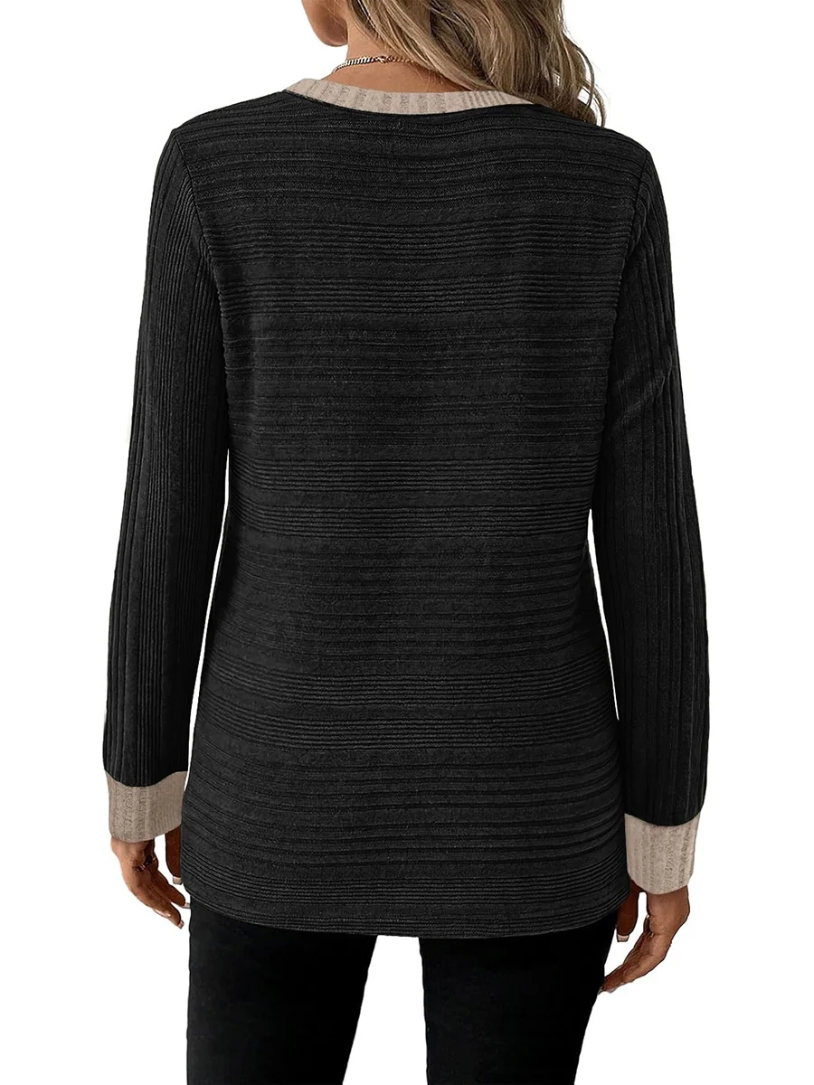 Loose for Fit Women\'s Long Sleeve For Crew Neck Pullover Sweater with Color-Block Design for Summer Vacation and Active