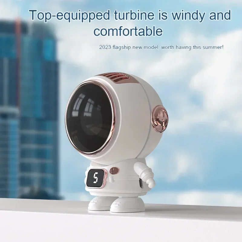 New Mini USB Charging Hanging Neck Handheld Astronaut Small Electric Fan with No Blades, Five Speed Portable Cartoon Astronaut
