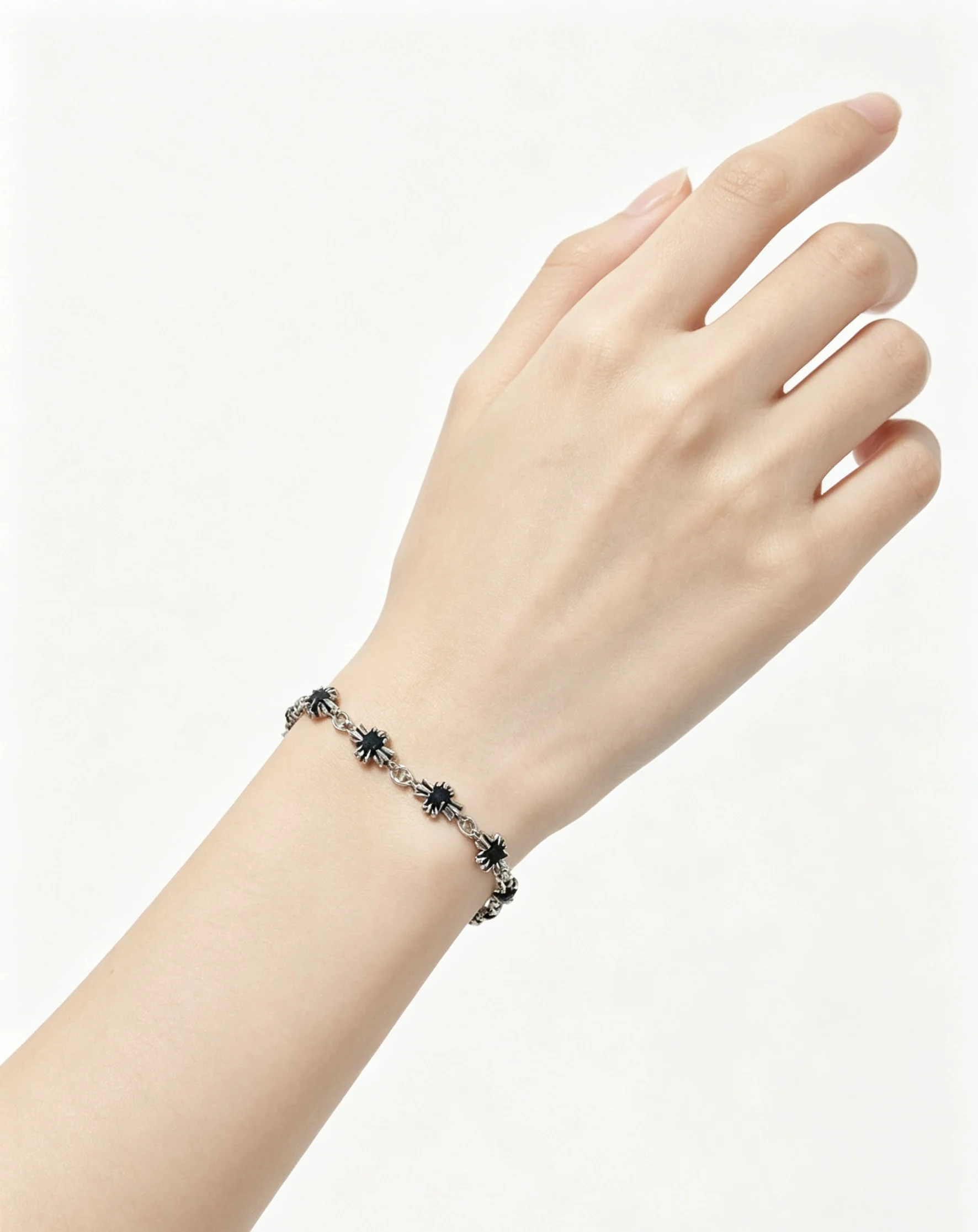 S925 sterling silver punk black cross flower couple retro old versatile bracelet personalized European and American jewelry