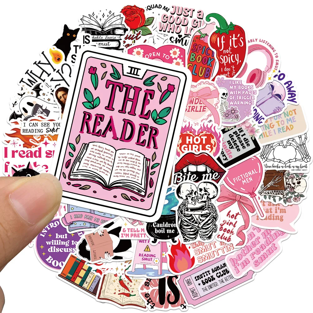 50pcs Aesthetic Cartoon Skull Spicy Reader Pink Smut Stickers For Laptop Water Bottle Luggage Diary Waterproof Vinyl Decals