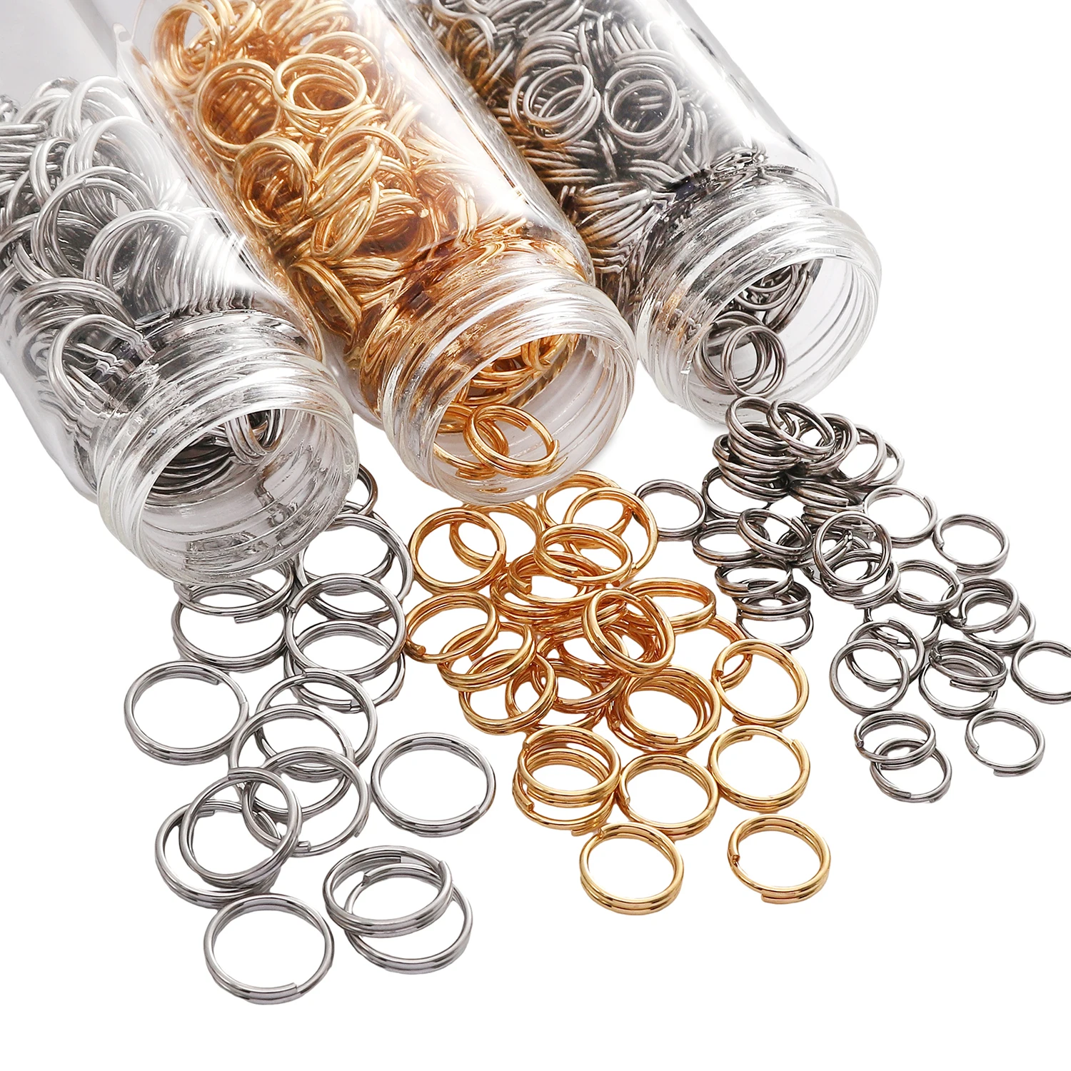 10-100 piezas/bolsa Anillos de conexión de acero inoxidable color oro/rodio, anillos de doble bucle cerrado para materiales de bricolaje para hacer llaveros