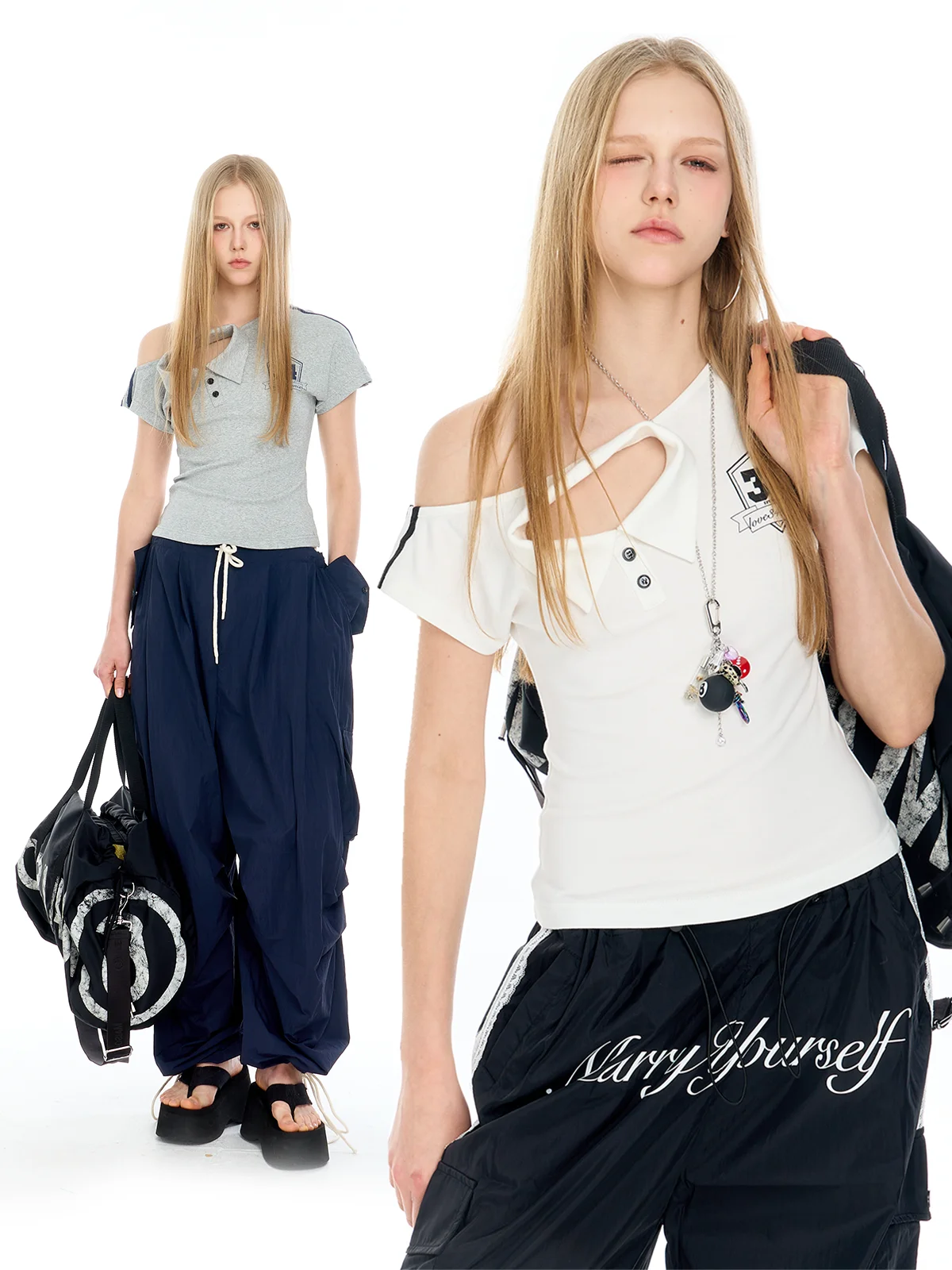 

Spor Babe Design Sensation oulder Asymmetrical Waist in T-irt ort Sve Women Summer Faion Trendy Casual Top