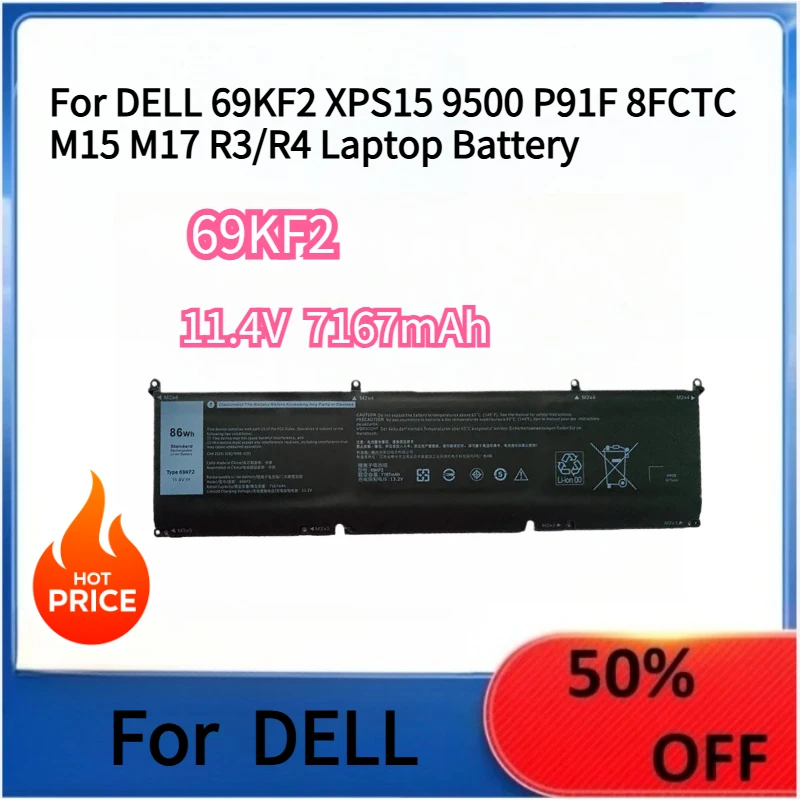

New Replacement Battery For DELL 69KF2 XPS15 9500 P91F 8FCTC M15 M17 R3/R4 Laptop Battery