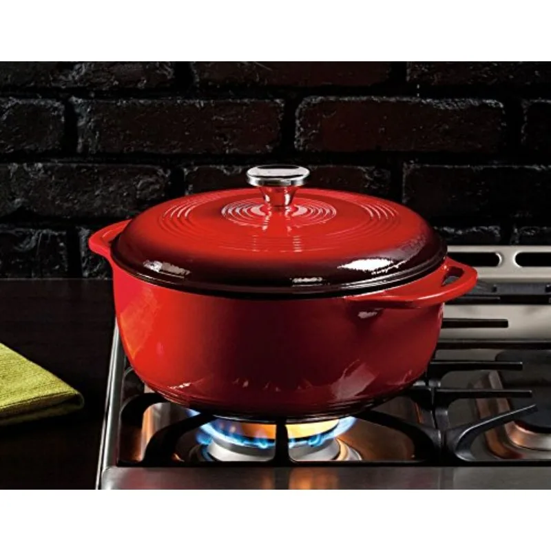 Ceramic pan 6-quart enameled cast iron Dutch oven. Classic Red Enamel Dutch Oven (Island Spice Red)