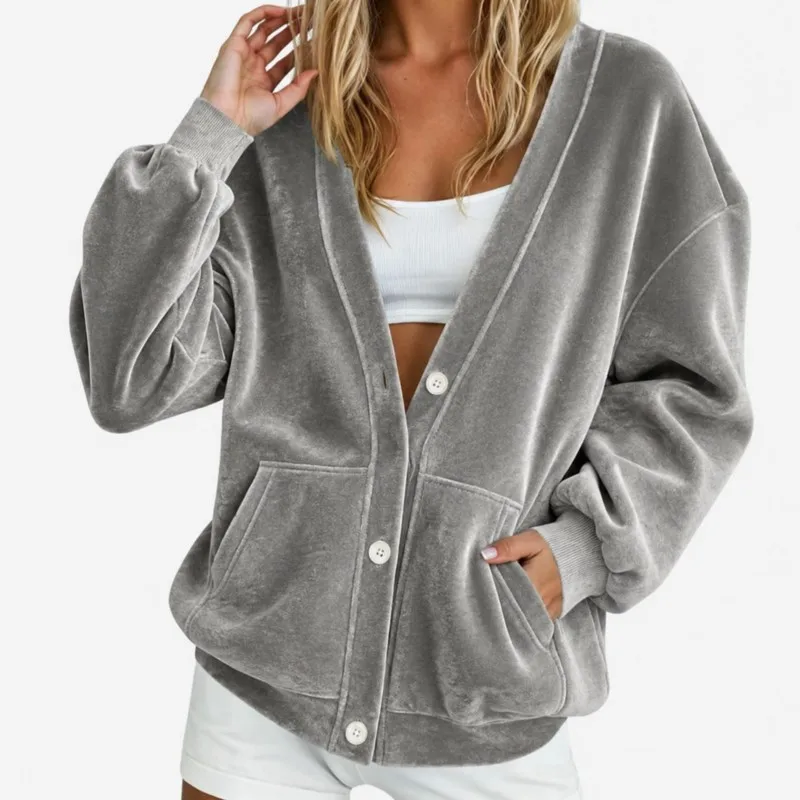 2026 New Autumn And Winter Women's Cardigan Solid Color With Buttons Fashionable Comfortable Simple Warmth Pockets Cardigan Coat
