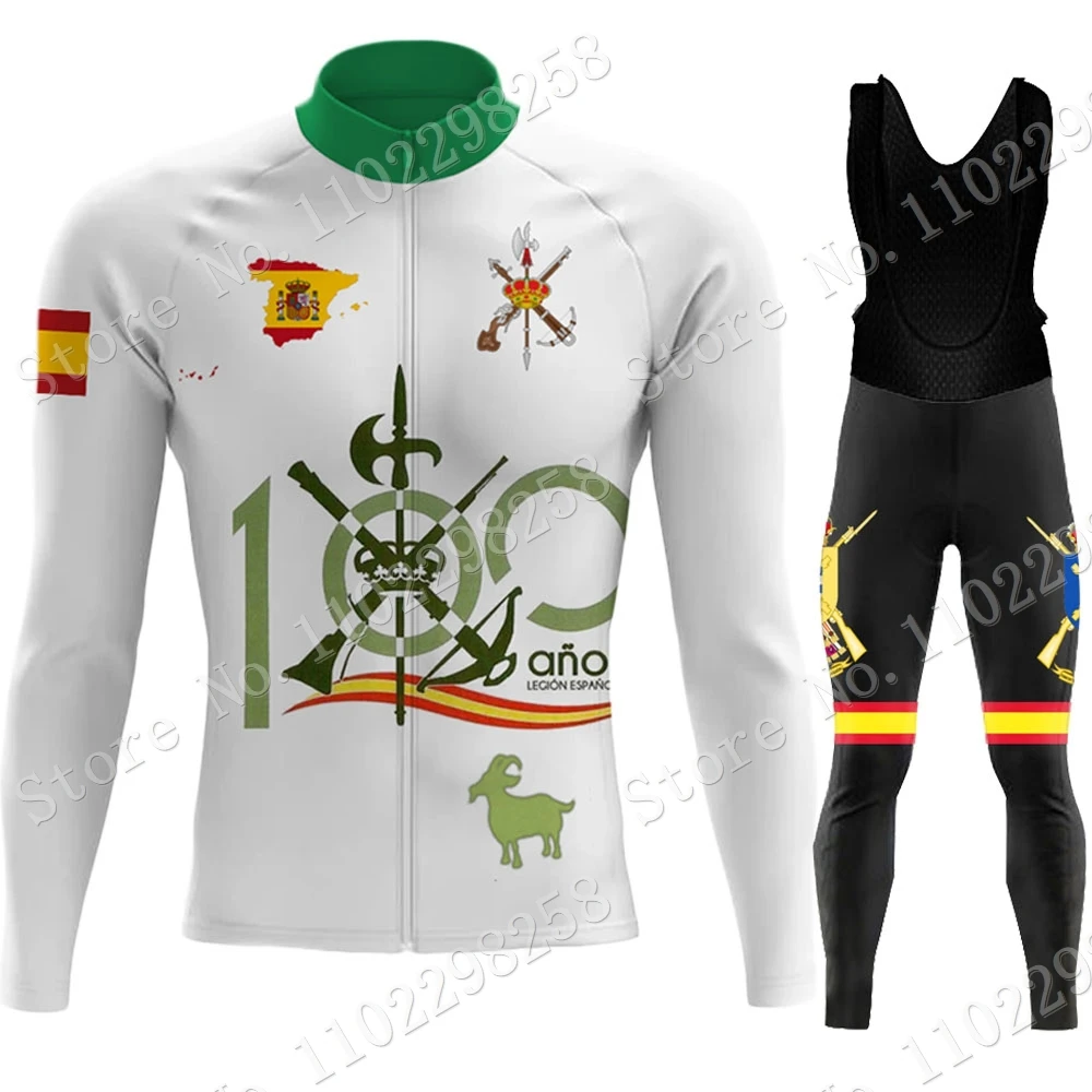 100 Years of Legion Spanish Winter Cycling Jersey Set 2023 Thermal Fleece Clothing Suit Long Sleeve MTB Bike Road Pants Bib Ropa