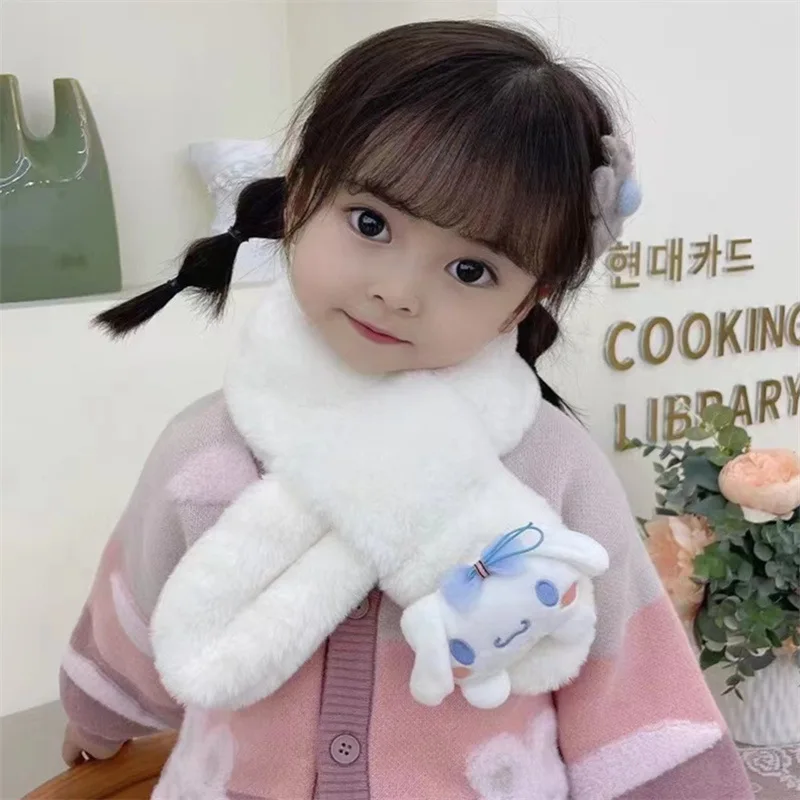 Kawaii Sanrio Kuromi Scarf Cartoon Cinnamoroll Melody Pompompurin Soft Girl Plush Thickened Keep Warm Kid Scarves Christmas Gift