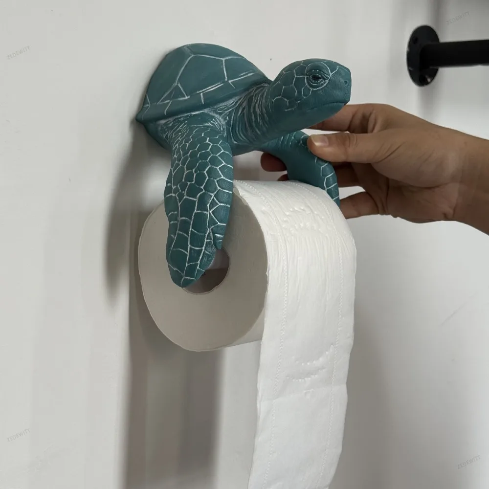 3D Printed Turtle Toilet Paper Holder Coastal Themed No Drilling Wall Mount Tissue Holder Easy Install Bathroom Decor Accessory view 4