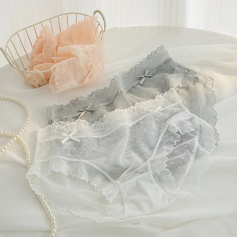 ملابس داخلية مثيرة من الدانتيل للنساء ، لباس داخلي رقيق جيد التهوية للفتيات ، لباس داخلي مريح مفرغ ، سروال داخلي بخصر منخفض ، للنساء ، الصيف ،