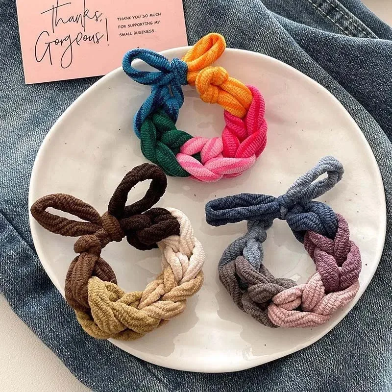 Simple Elastic Hair Ropes Hair Ties Thick Hair Scrunchie Macaron Bowknot Ponytail Holder Rubber Bands Headband Hair Accessories