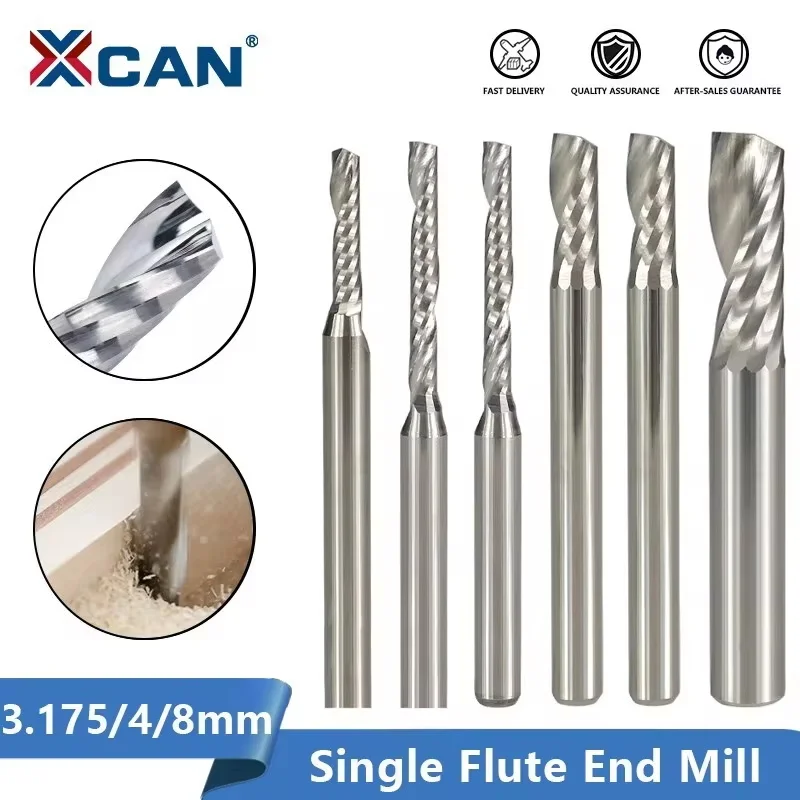 XCAN frez węglikowy pojedynczy flet frez 3.175 4 6mm Shank jeden flet spiralny pcv frez CNC frez