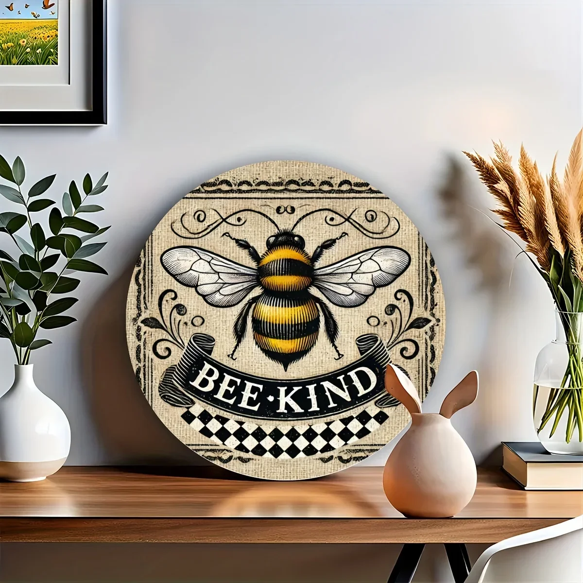 1 Bumblebee Pillowcase Round Metal Iron Sign, Iron Wall Artwork, Suitable for Home, Bar, Cafe Decoration, Iron 20X20 Cm (8X8 Inc