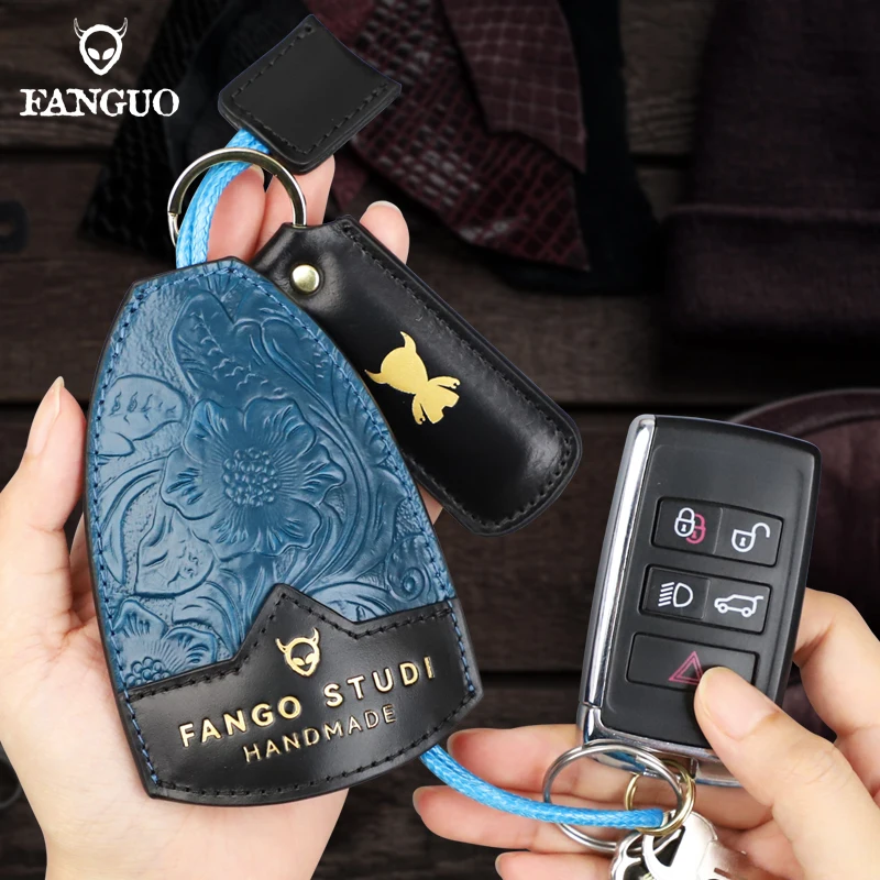 FANGO Genuine Leather Key Holder Bag Handmade Pull Type Car Smart Housekeeper Ring Organizer Pocket Keychain