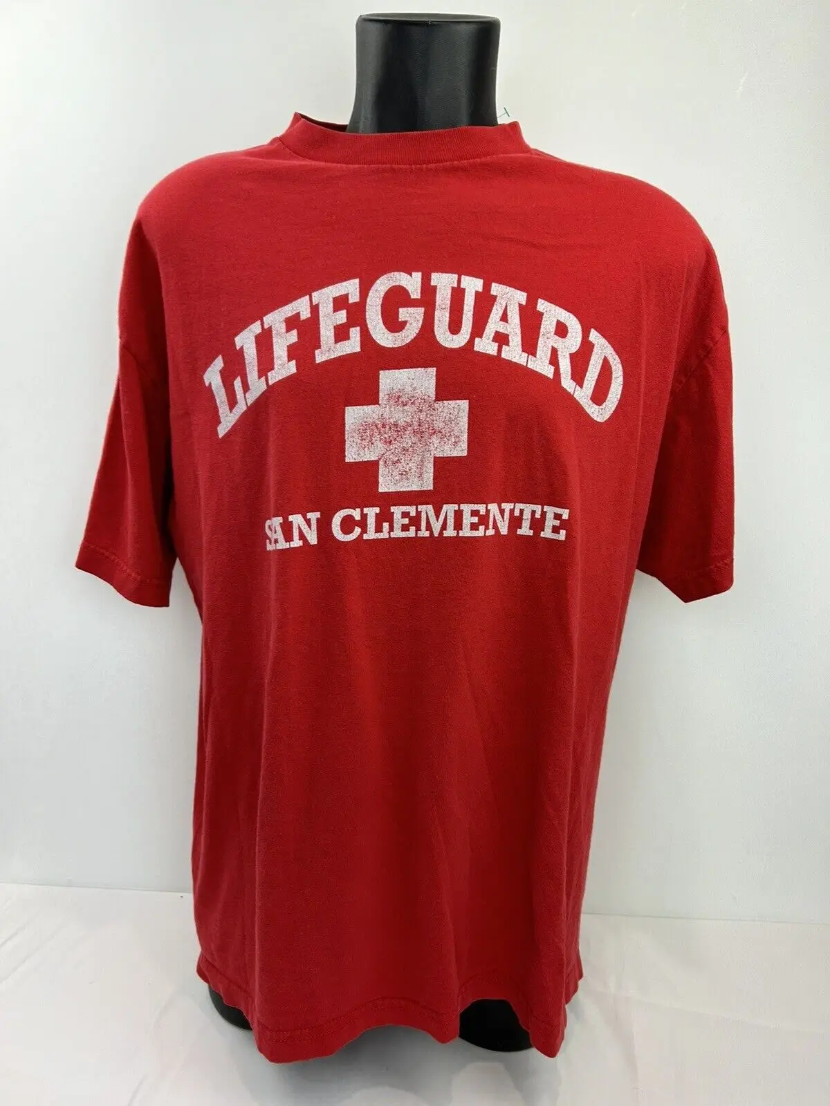 Vintage Lifeguard San Clemente Men's Red Cropped Mesh Shirt Size XL