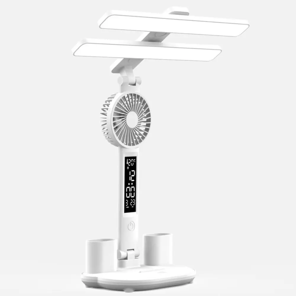 

Multifunctional Double Head LED Fan Table Light USB Charging Folding Reading Light Dimmable 3 Color Desk Lamp Bedroom