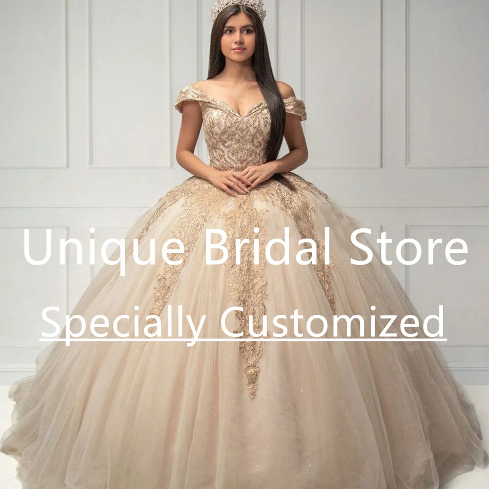 Customized 2023 Exquisite Quinceanera Dresses V-Neck Off The Shoulder Vestidos De Quinceañera Sleeveless Appliques Tulle Lace-up