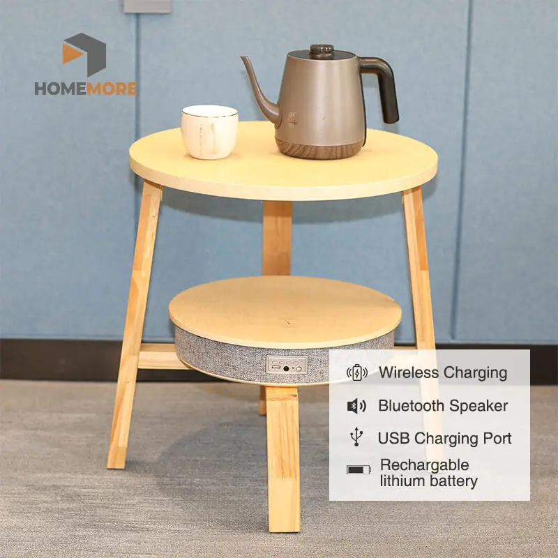 High End Multi Purpose Custom Private Classic Round 2 Tier Household Wireless Speaker Coffee Table Mechanism With Wooden Leg