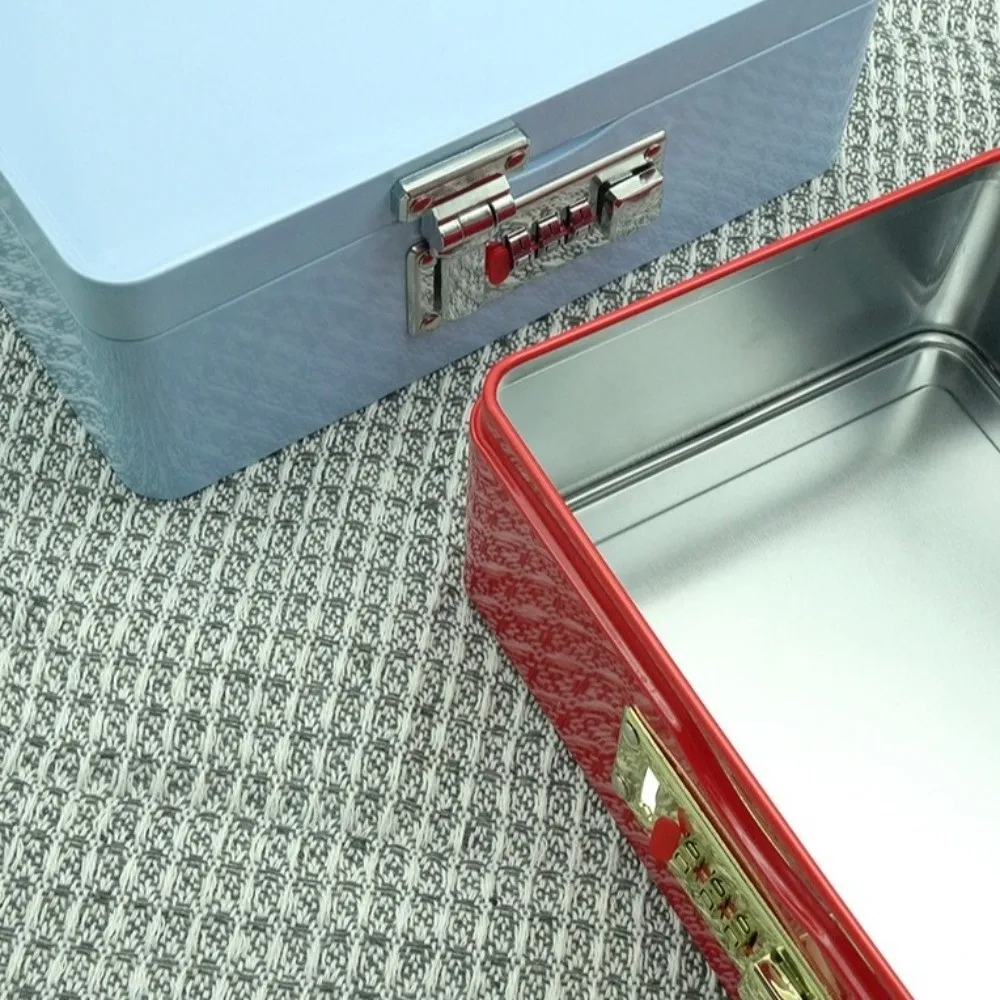 Combination Lock Password Lock Storage Box Rectangular Shape Metal Construction Storage Iron Box Flip Top Design Secure Storage