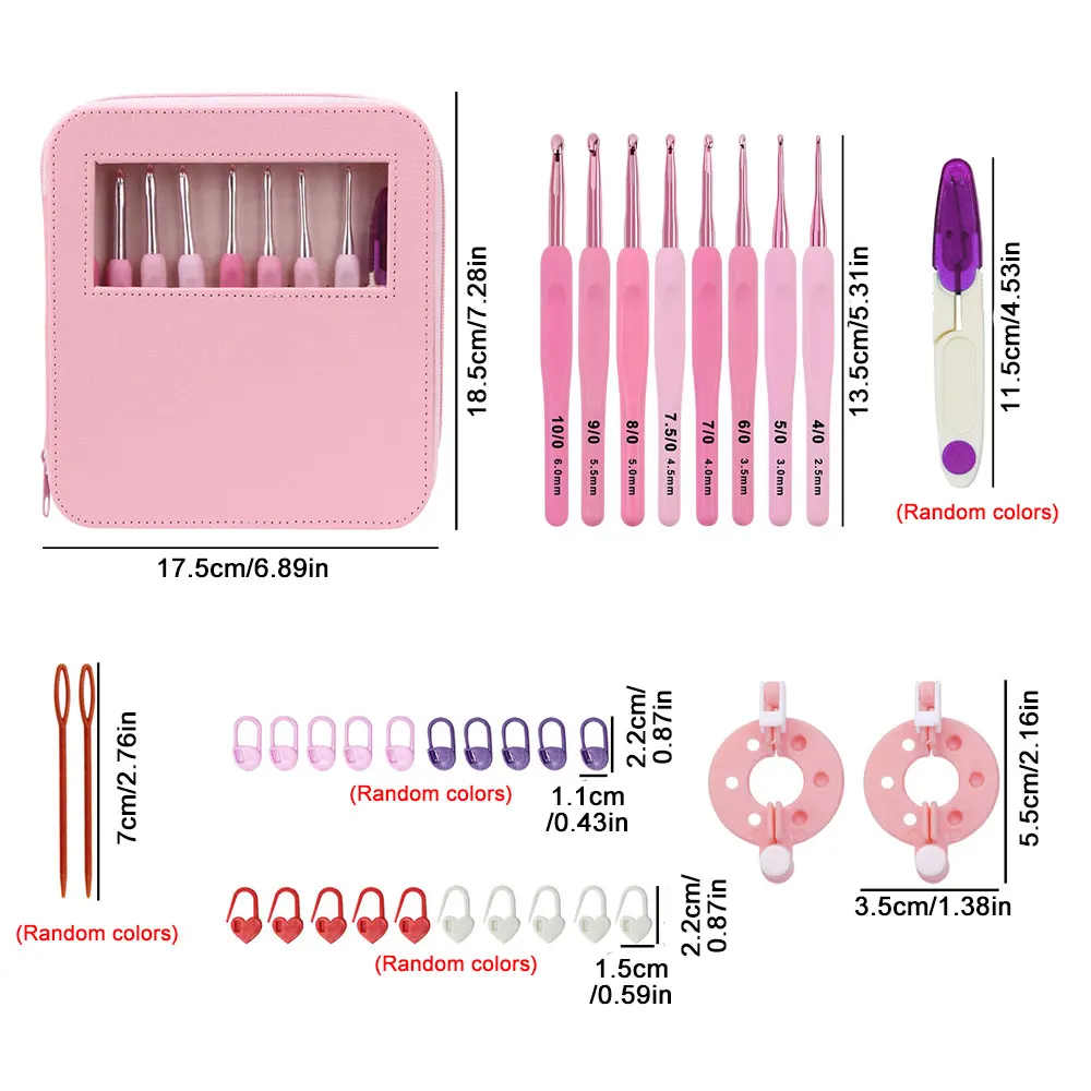 34pcs/set Crochet Hook Kit 2.5-6cm Ergonomic Soft Handle Aluminum Hooks with Strorage Bag Yarn Weave Knitting Needles Set image 2