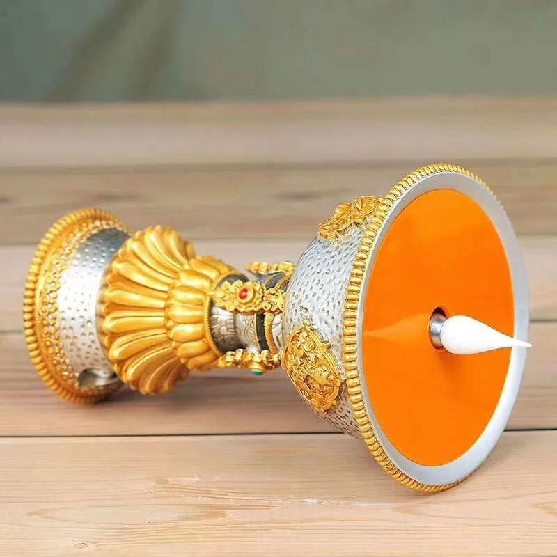 Resin Electric Thailand Butter Candle Lamp and Candlestick,Rechargeable Yellow LED, Buddhist Altar Lamp, Tibetan BaJiXiang Light