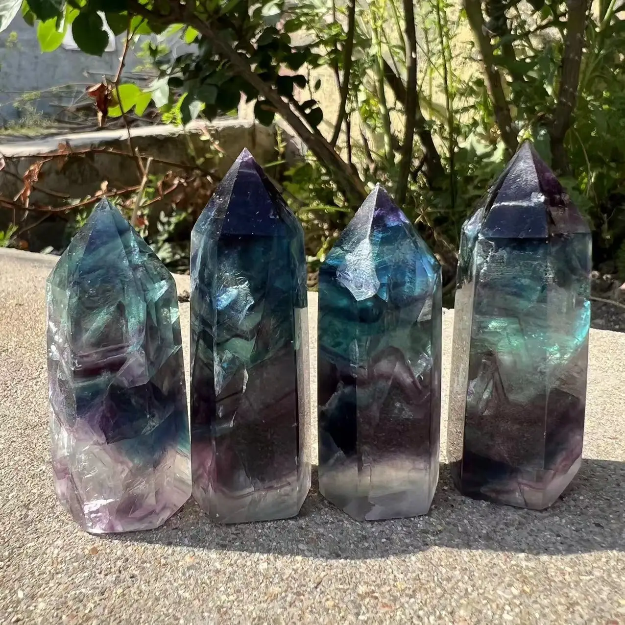4pcs Fluorite Crystal Tower  Point Natural Fluorite Quartz Crystal Wand Point Hexagonal