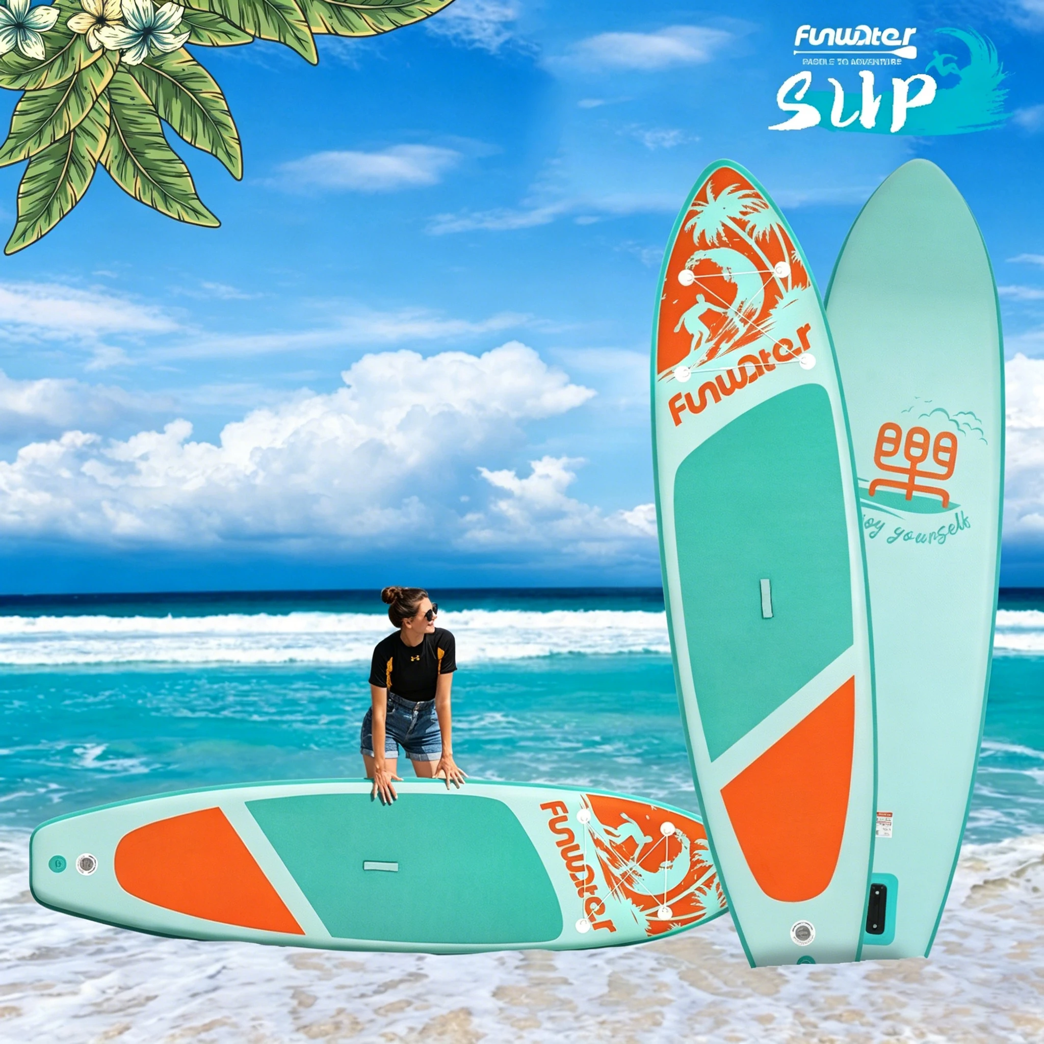 Funwater Premium aufblasbares SUP-Board für Erwachsene und Jugendliche mit verstellbarem Paddel, Finne, Sicherheitsleine, Hochdruck-Handpumpe, Rucksack zum Tragen, stabil, langlebig, leicht, tragbar. – Detail 8